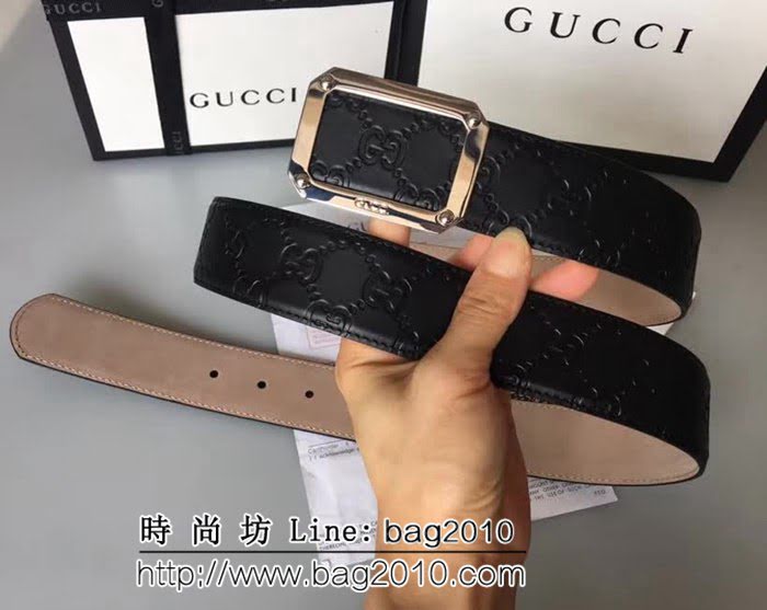 古馳CUCCI 雙面進口皮 四方鏤空拋光五金銅扣 款式百搭男士皮帶 GHG1255